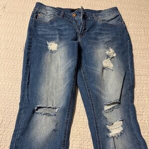 Refuge Women's Distressed Medium Blue Boyfriend Jeans